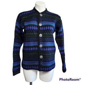 Vintage Norvyk by Ren - Dale wool cardigan blue & green button up S